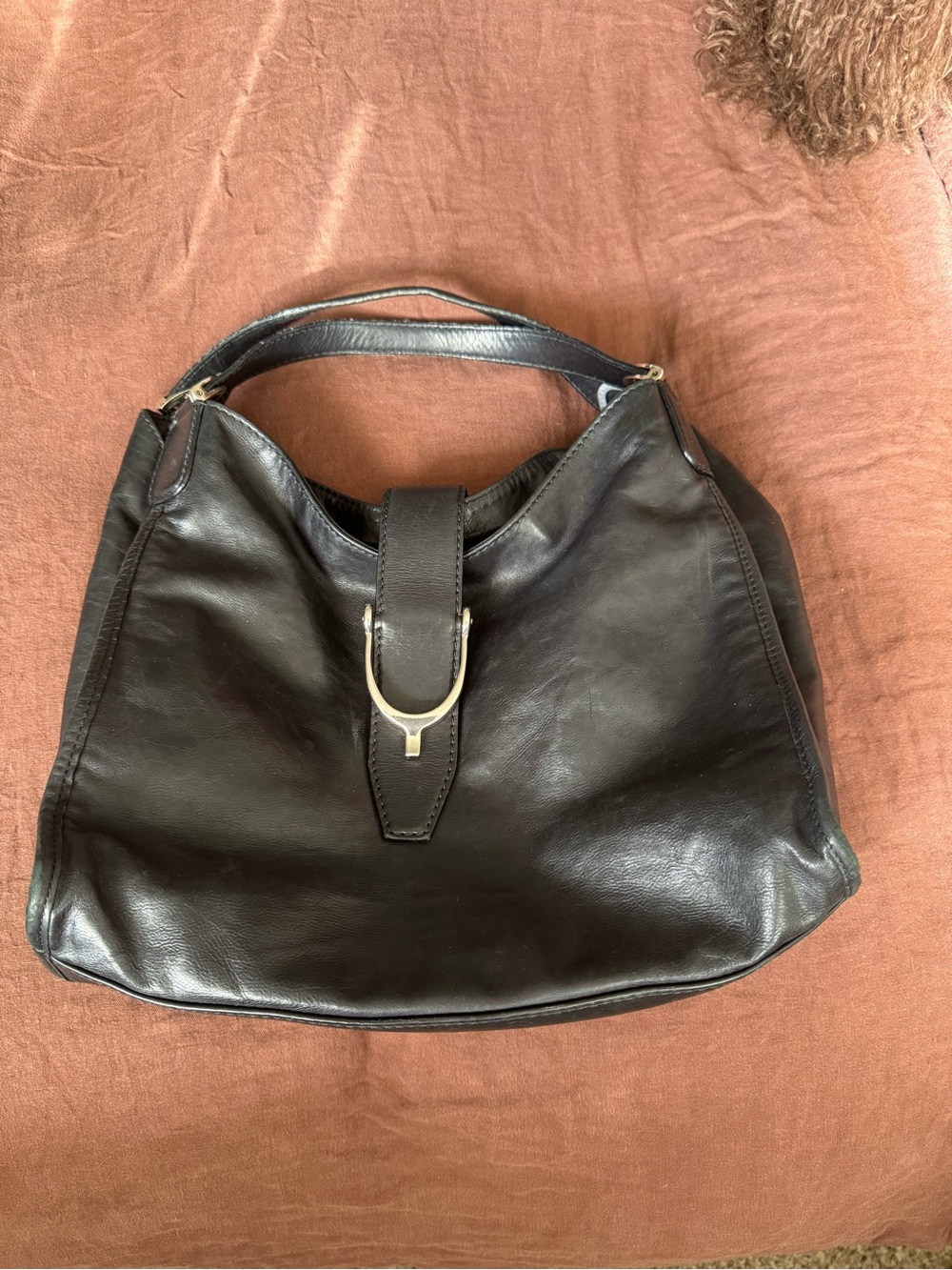 Gucci Black Leather Slouchy Hobo with Silver Buckle Accent